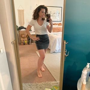 Express Faux Leather Rhinestone Mini Skirt